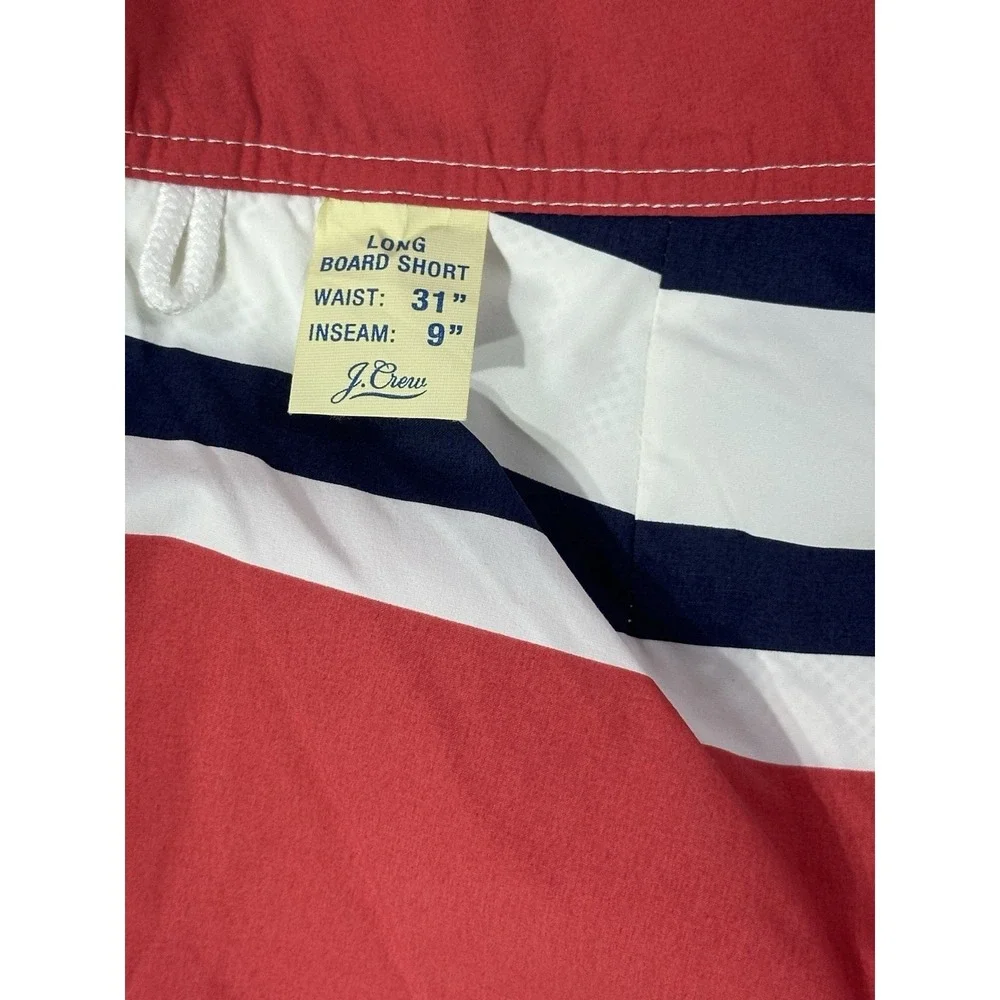 J.Crew Long Board Shorts Mens 31 Red White Navy Striped Swim Trunks‎ 9